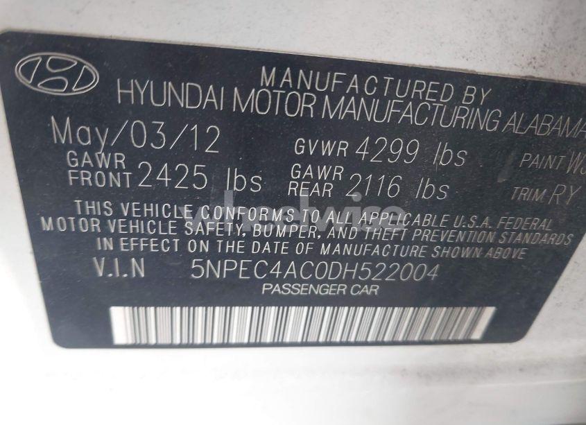 Photo 9 of 2013 Hyundai Sonata SE (VIN 5NPEC4AC0DH522004)