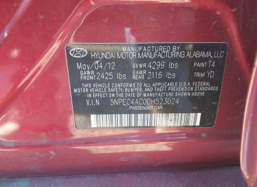 Photo 9 of 2013 Hyundai Sonata LIMITED (VIN 5NPEC4AC0DH523024)