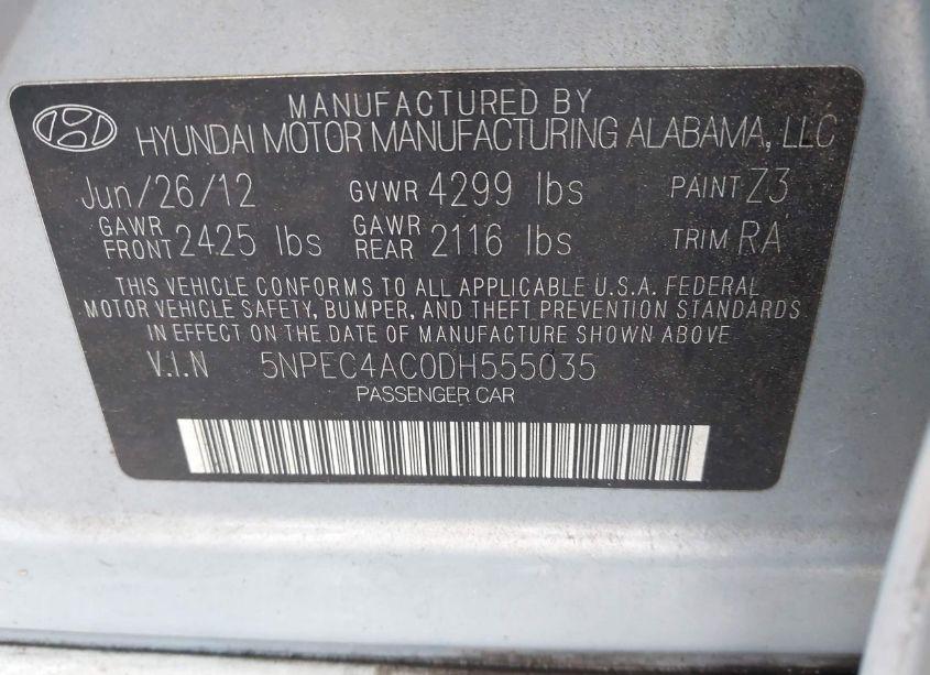 Photo 9 of 2013 Hyundai Sonata LIMITED (VIN 5NPEC4AC0DH555035)