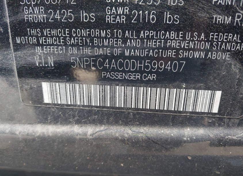 Photo 9 of 2013 Hyundai Sonata SE (VIN 5NPEC4AC0DH599407)