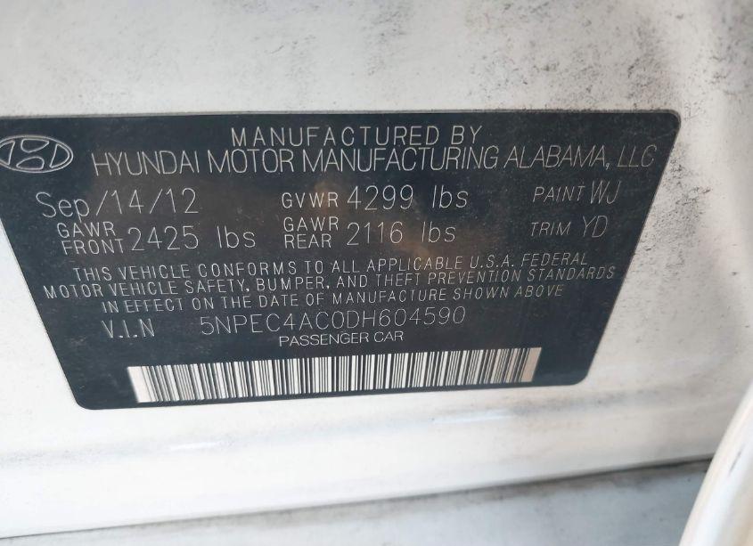 Photo 9 of 2013 Hyundai Sonata LIMITED (VIN 5NPEC4AC0DH604590)