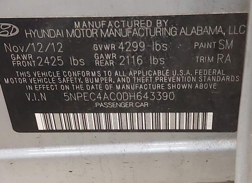 Photo 9 of 2013 Hyundai Sonata LIMITED (VIN 5NPEC4AC0DH643390)