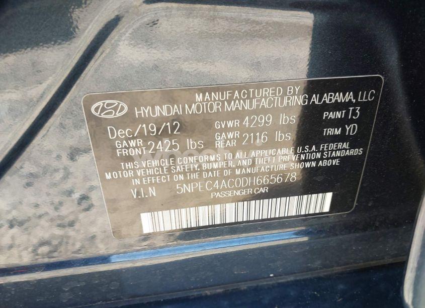 Photo 9 of 2013 Hyundai Sonata LIMITED (VIN 5NPEC4AC0DH665678)