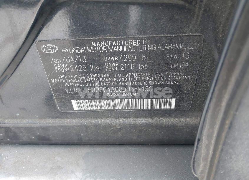 Photo 9 of 2013 Hyundai Sonata SE (VIN 5NPEC4AC0DH669150)