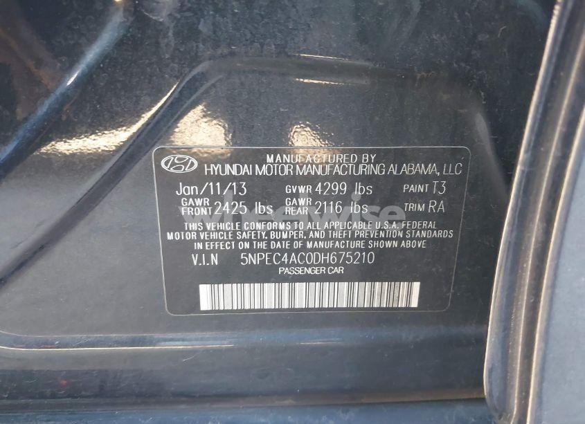 Photo 9 of 2013 Hyundai Sonata LIMITED (VIN 5NPEC4AC0DH675210)