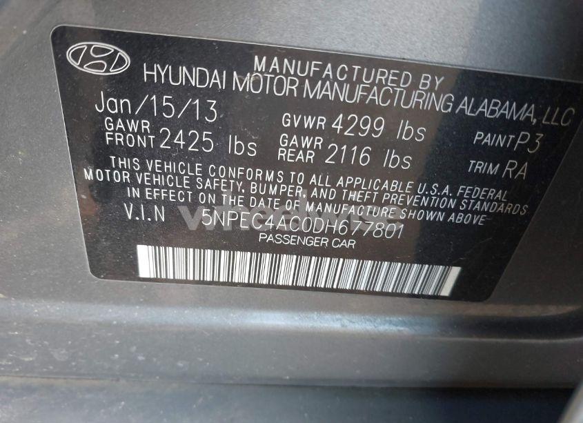 Photo 9 of 2013 Hyundai Sonata LIMITED (VIN 5NPEC4AC0DH677801)