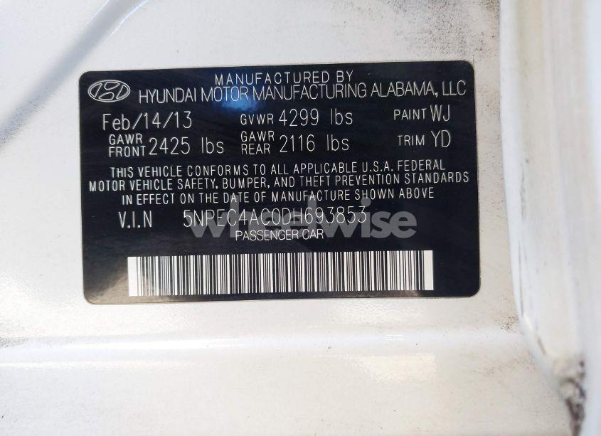 Photo 9 of 2013 Hyundai Sonata LIMITED (VIN 5NPEC4AC0DH693853)