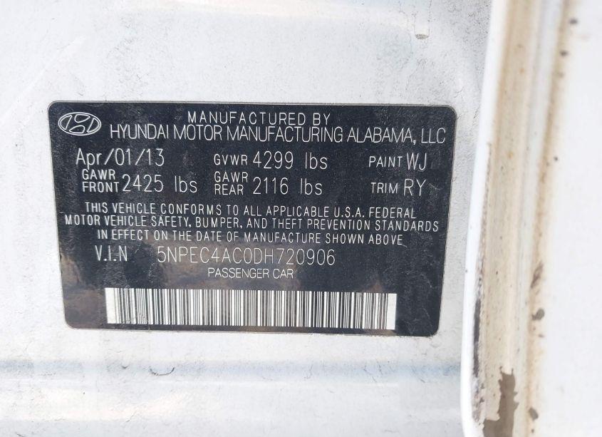 Photo 9 of 2013 Hyundai Sonata SE (VIN 5NPEC4AC0DH720906)
