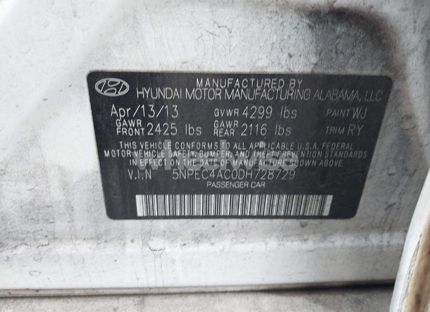 Photo 9 of 2013 Hyundai Sonata SE (VIN 5NPEC4AC0DH728729)