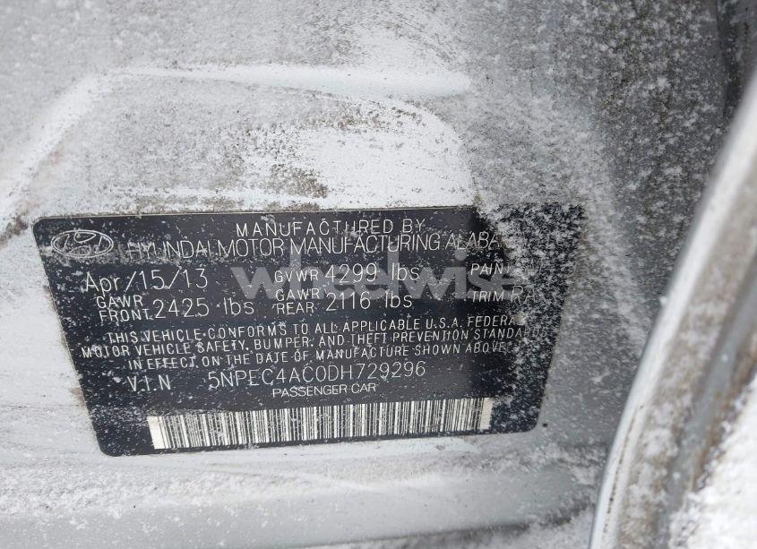 Photo 9 of 2013 Hyundai Sonata SE (VIN 5NPEC4AC0DH729296)
