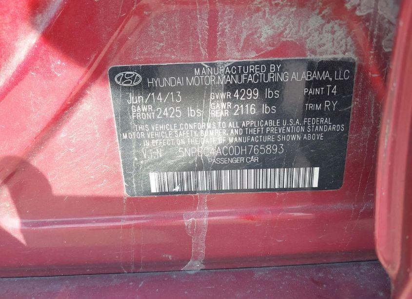 Photo 9 of 2013 Hyundai Sonata SE (VIN 5NPEC4AC0DH765893)