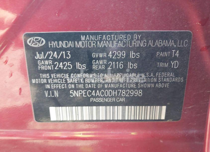Photo 9 of 2013 Hyundai Sonata LIMITED (VIN 5NPEC4AC0DH782998)