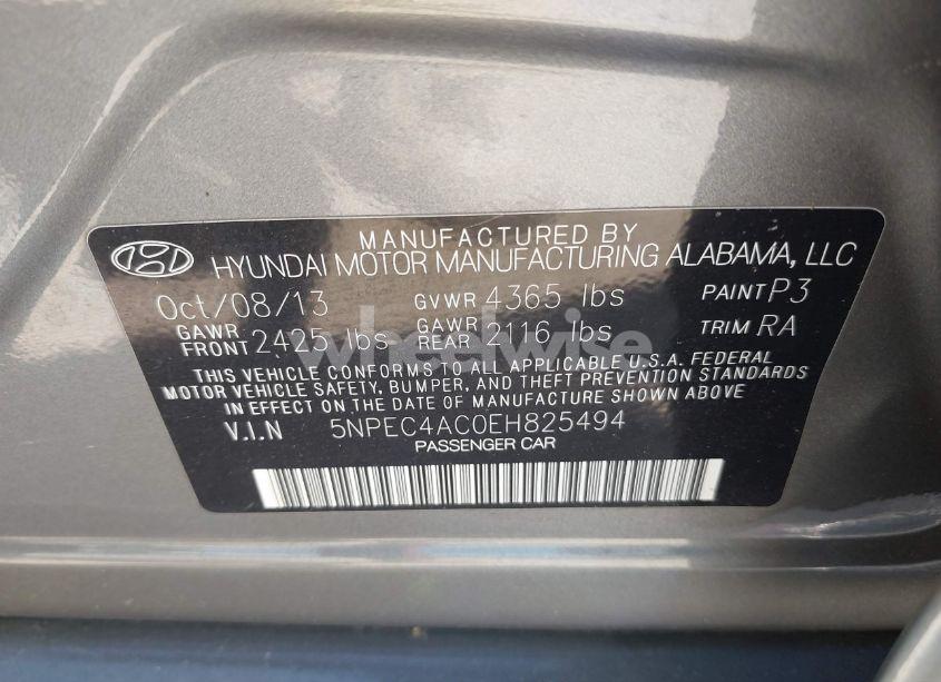 Photo 9 of 2014 Hyundai Sonata SE (VIN 5NPEC4AC0EH825494)