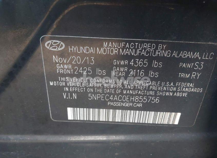 Photo 9 of 2014 Hyundai Sonata SE (VIN 5NPEC4AC0EH855756)