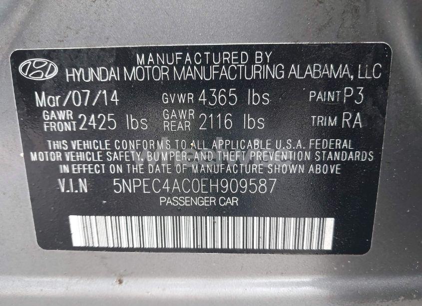 Photo 9 of 2014 Hyundai Sonata LIMITED (VIN 5NPEC4AC0EH909587)