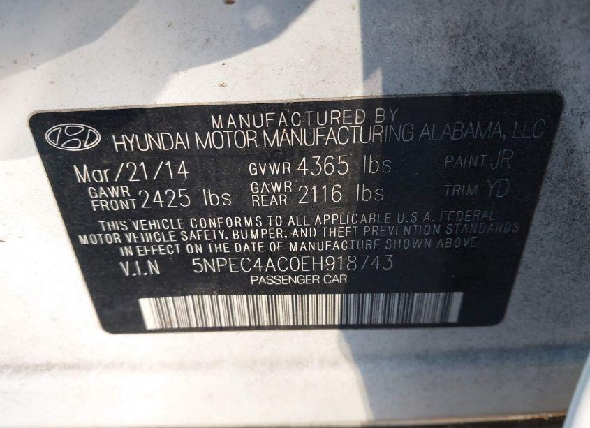 Photo 9 of 2014 Hyundai Sonata LIMITED (VIN 5NPEC4AC0EH918743)
