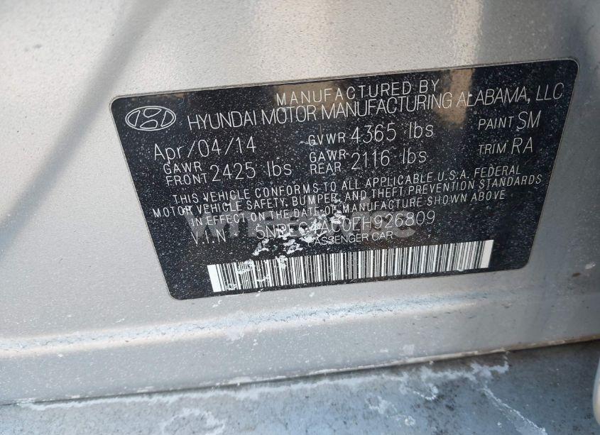 Photo 9 of 2014 Hyundai Sonata SE (VIN 5NPEC4AC0EH926809)
