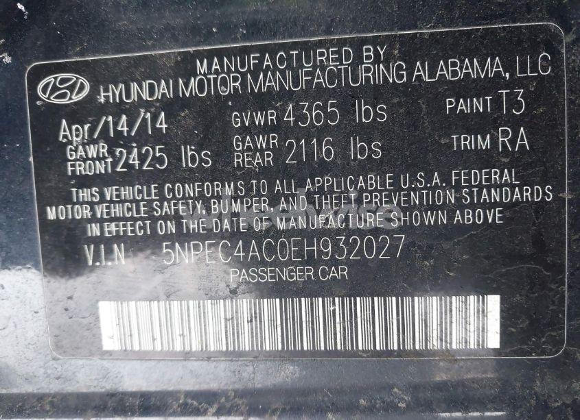 Photo 9 of 2014 Hyundai Sonata LIMITED (VIN 5NPEC4AC0EH932027)