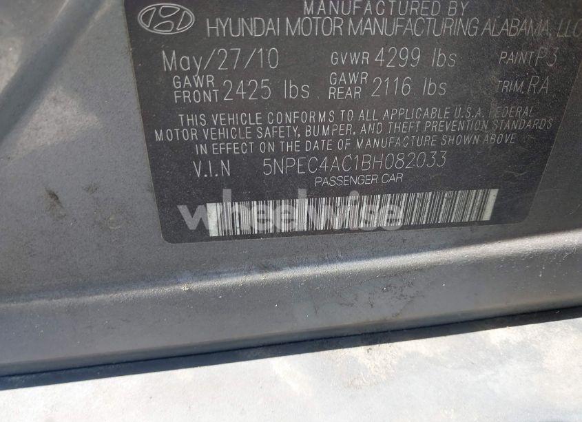 Photo 9 of 2011 Hyundai Sonata SE (VIN 5NPEC4AC1BH082033)