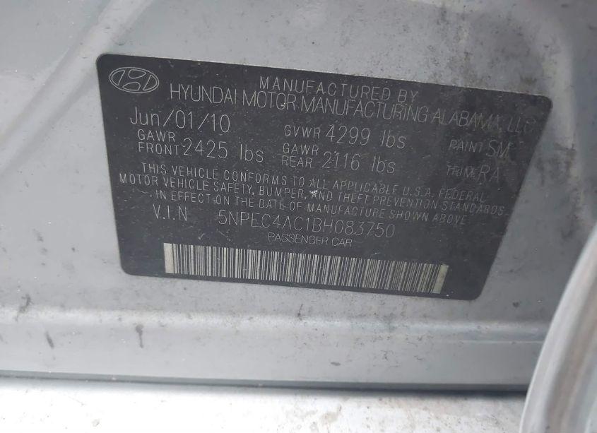 Photo 9 of 2011 Hyundai Sonata SE (VIN 5NPEC4AC1BH083750)
