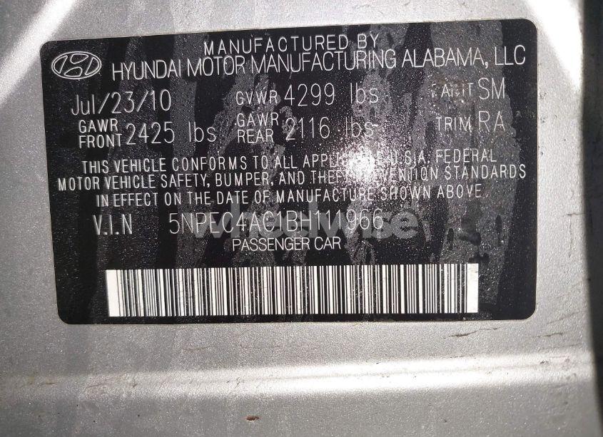 Photo 9 of 2011 Hyundai Sonata SE (VIN 5NPEC4AC1BH111966)