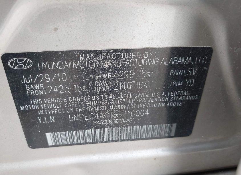 Photo 9 of 2011 Hyundai Sonata LIMITED (VIN 5NPEC4AC1BH116004)