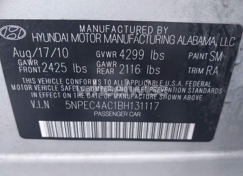 Photo 9 of 2011 Hyundai Sonata LIMITED (VIN 5NPEC4AC1BH131117)