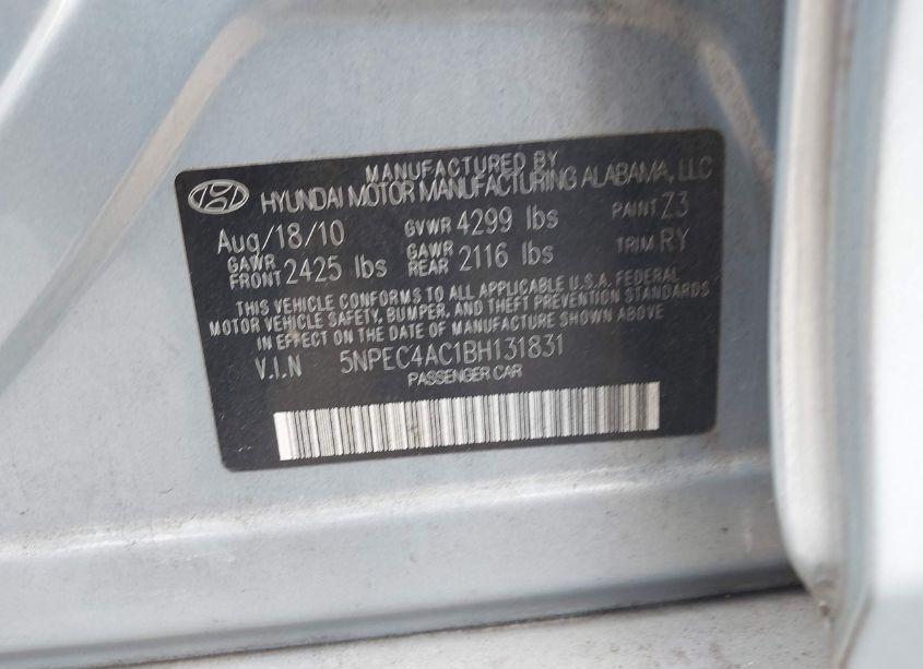 Photo 9 of 2011 Hyundai Sonata SE (VIN 5NPEC4AC1BH131831)