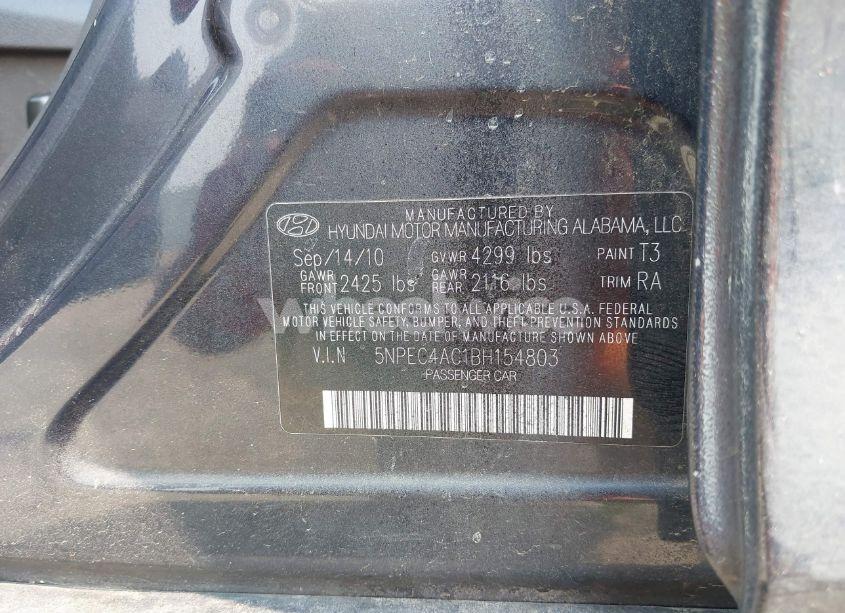 Photo 9 of 2011 Hyundai Sonata SE (VIN 5NPEC4AC1BH154803)
