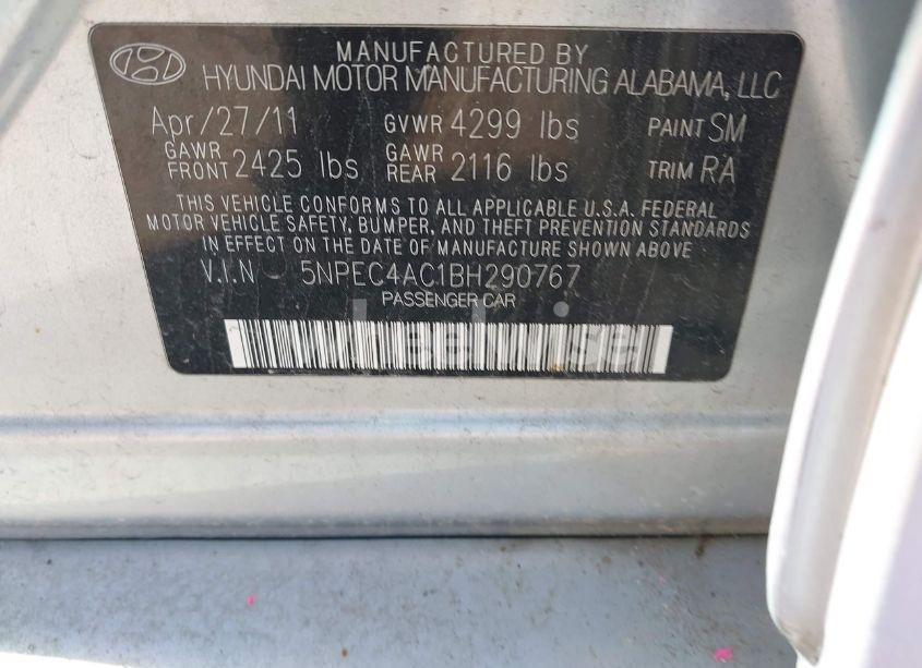 Photo 9 of 2011 Hyundai Sonata SE (VIN 5NPEC4AC1BH290767)
