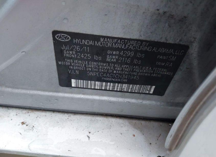 Photo 9 of 2012 Hyundai Sonata LIMITED (VIN 5NPEC4AC1CH341945)