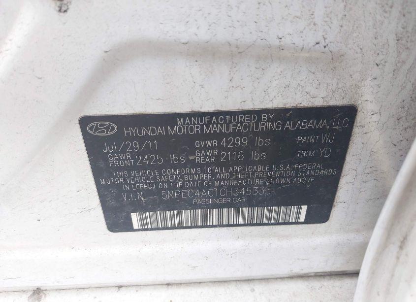 Photo 9 of 2012 Hyundai Sonata LIMITED (VIN 5NPEC4AC1CH345333)