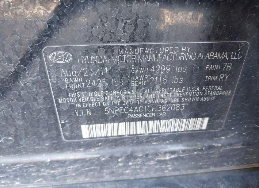 Photo 9 of 2012 Hyundai Sonata LIMITED (VIN 5NPEC4AC1CH362083)