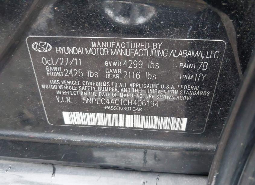 Photo 9 of 2012 Hyundai Sonata SE (VIN 5NPEC4AC1CH406194)