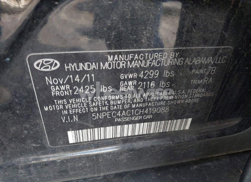 Photo 9 of 2012 Hyundai Sonata LIMITED (VIN 5NPEC4AC1CH419088)