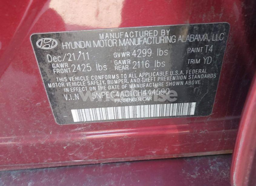 Photo 9 of 2012 Hyundai Sonata 2.4L LIMITED (VIN 5NPEC4AC1CH444590)