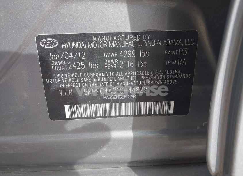 Photo 9 of 2012 Hyundai Sonata SE (VIN 5NPEC4AC1CH448221)