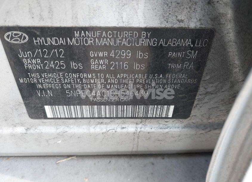 Photo 9 of 2013 Hyundai Sonata SE (VIN 5NPEC4AC1DH546439)