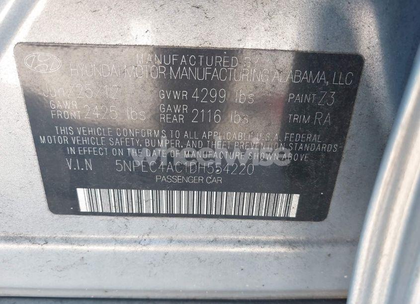 Photo 9 of 2013 Hyundai Sonata LIMITED (VIN 5NPEC4AC1DH554220)