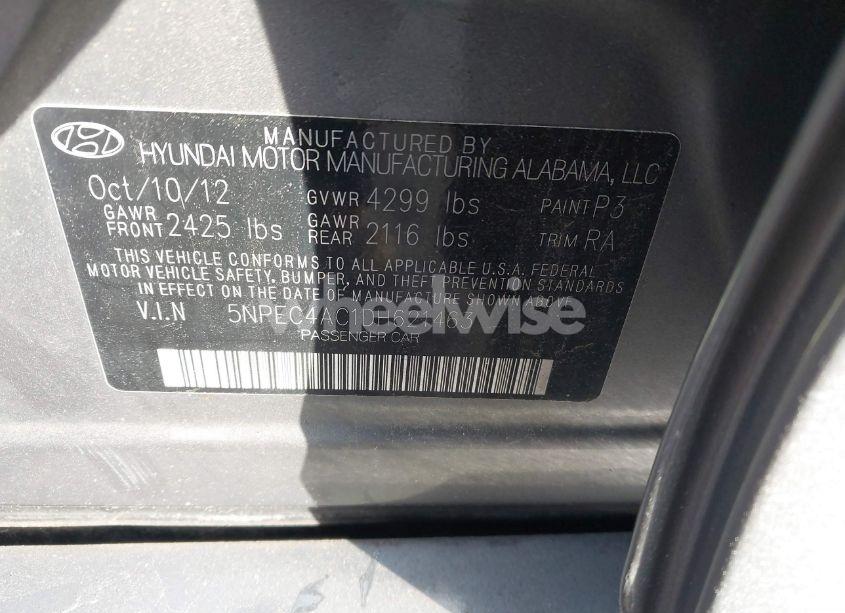 Photo 9 of 2013 Hyundai Sonata SE (VIN 5NPEC4AC1DH621463)