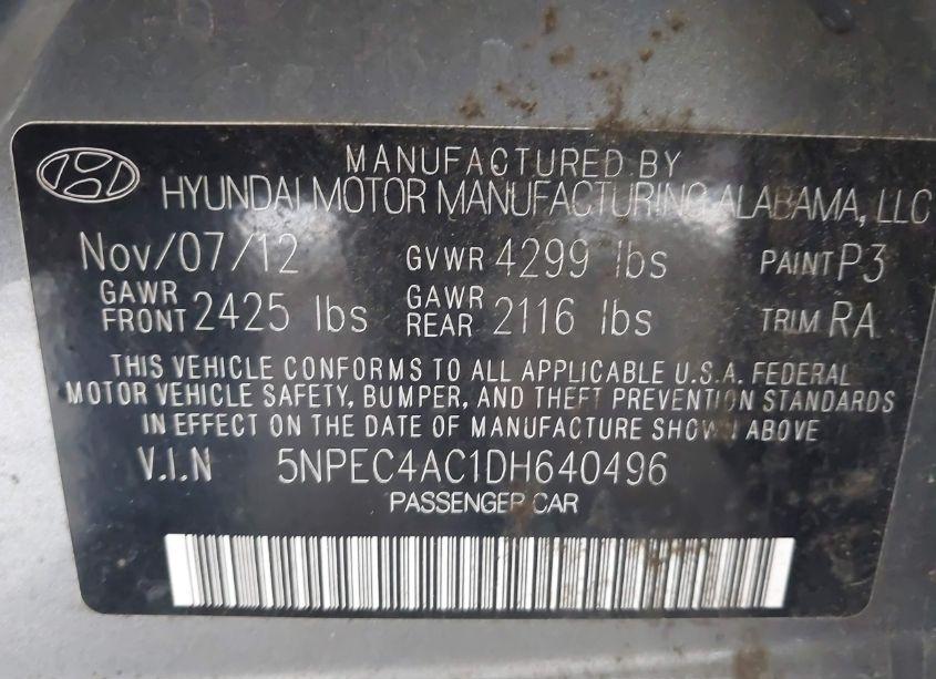 Photo 9 of 2013 Hyundai Sonata LIMITED (VIN 5NPEC4AC1DH640496)