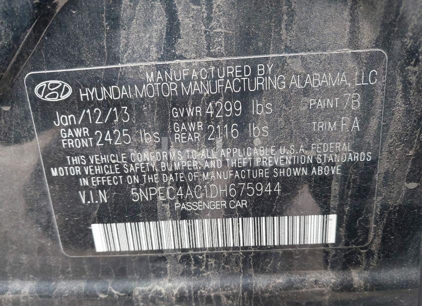 Photo 9 of 2013 Hyundai Sonata LIMITED (VIN 5NPEC4AC1DH675944)