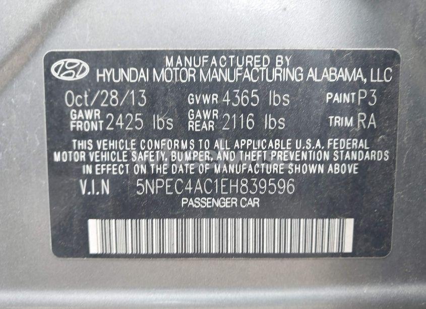 Photo 9 of 2014 Hyundai Sonata LIMITED (VIN 5NPEC4AC1EH839596)