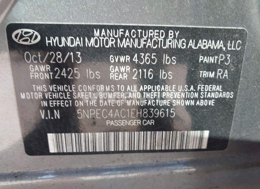 Photo 9 of 2014 Hyundai Sonata LIMITED (VIN 5NPEC4AC1EH839615)