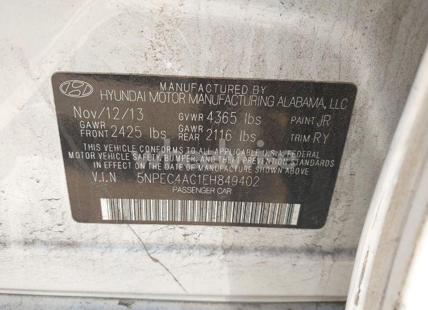 Photo 9 of 2014 Hyundai Sonata SE (VIN 5NPEC4AC1EH849402)