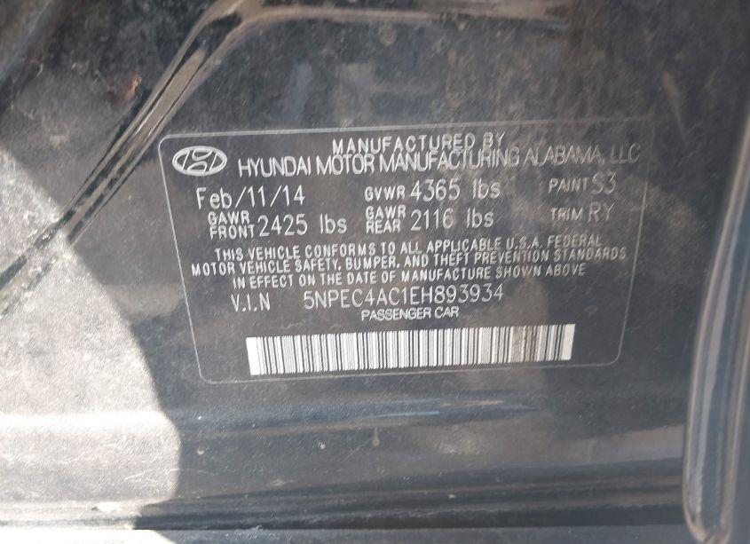 Photo 9 of 2014 Hyundai Sonata LIMITED (VIN 5NPEC4AC1EH893934)