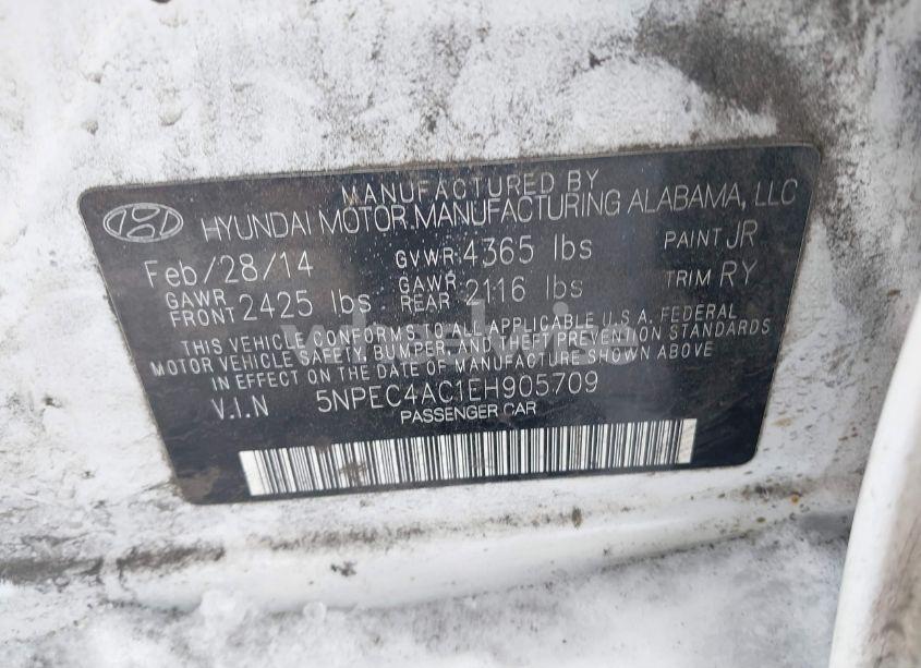 Photo 9 of 2014 Hyundai Sonata SE (VIN 5NPEC4AC1EH905709)