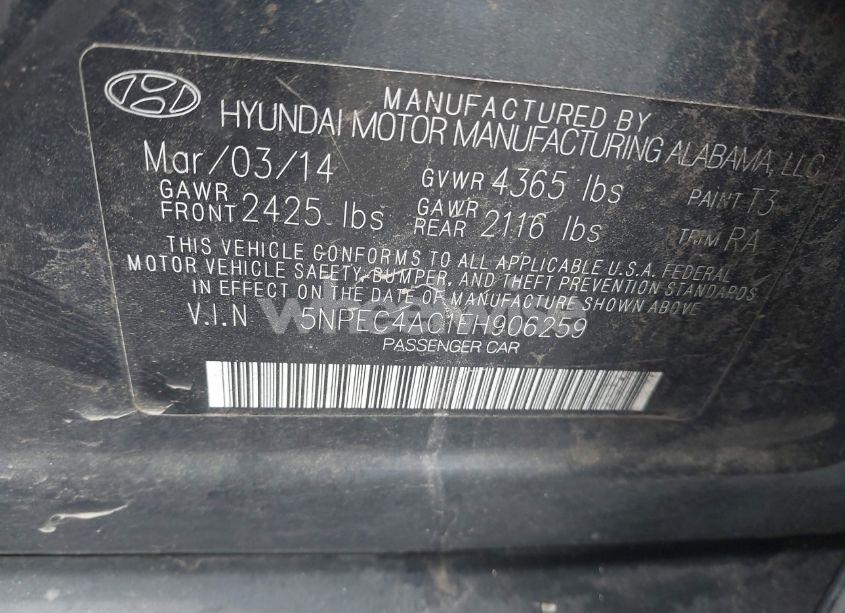 Photo 9 of 2014 Hyundai Sonata SE (VIN 5NPEC4AC1EH906259)