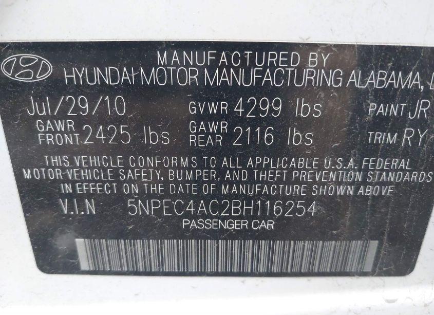 Photo 9 of 2011 Hyundai Sonata SE (VIN 5NPEC4AC2BH116254)