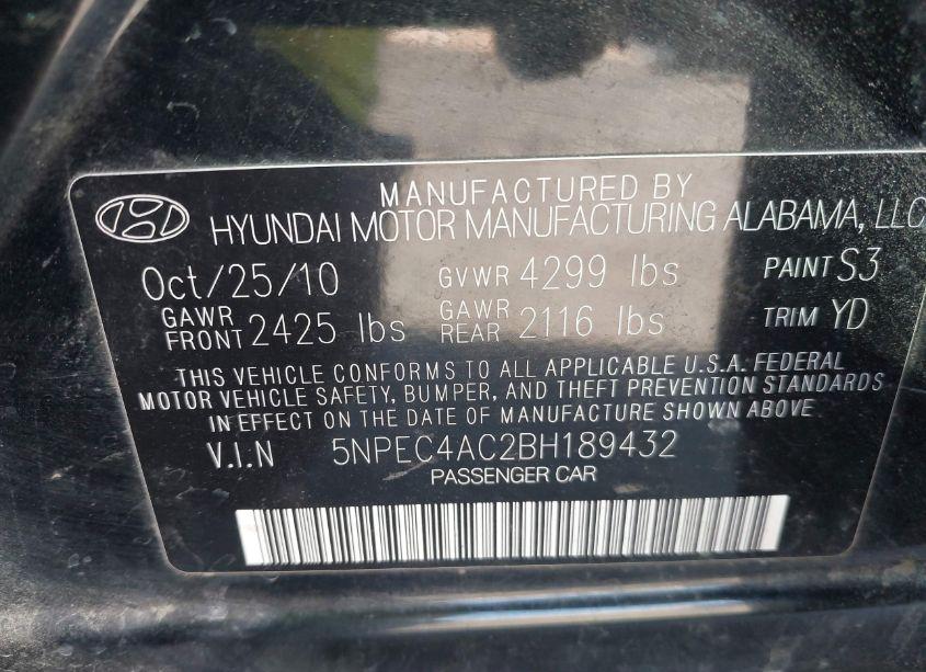 Photo 9 of 2011 Hyundai Sonata SE/LIMITED (VIN 5NPEC4AC2BH189432)